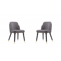 Manhattan Comfort 2-DC042-PE Estelle Pebble and Black Faux Leather Dining Chair (Set of 2)